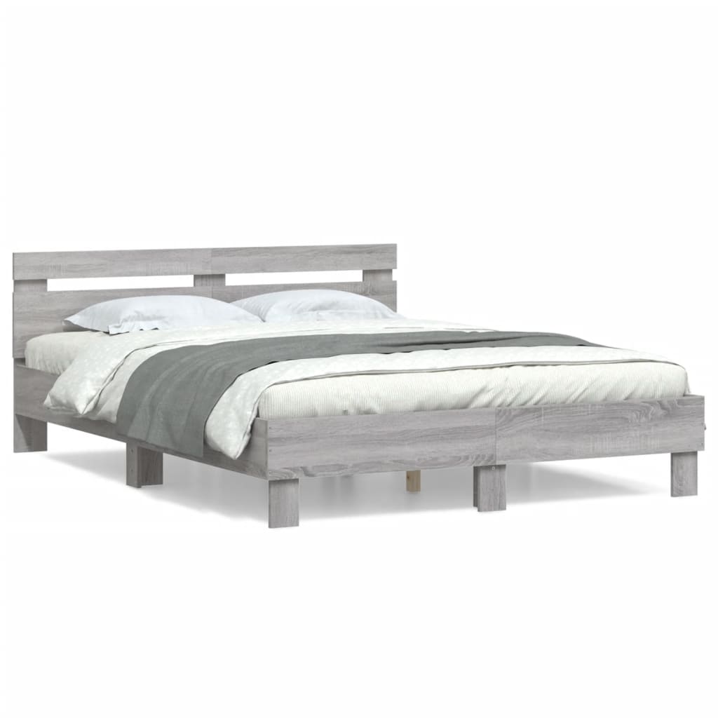 Bedframe met hoofdeinde bewerkt hout grijs sonoma 140x190 cm is nu te koop bij PeponiXL, paradijselijk wonen!