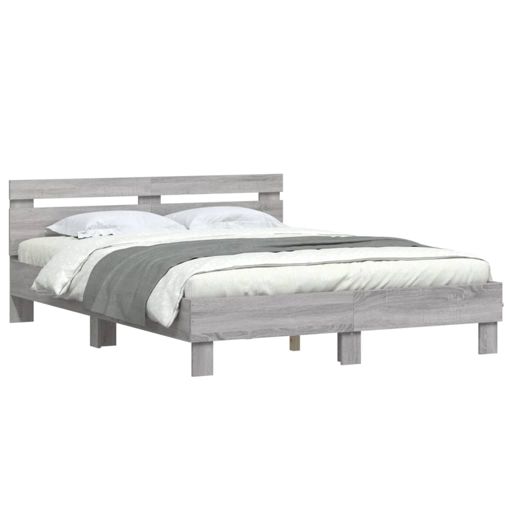 Bedframe met hoofdeinde bewerkt hout grijs sonoma 140x190 cm is nu te koop bij PeponiXL, paradijselijk wonen!