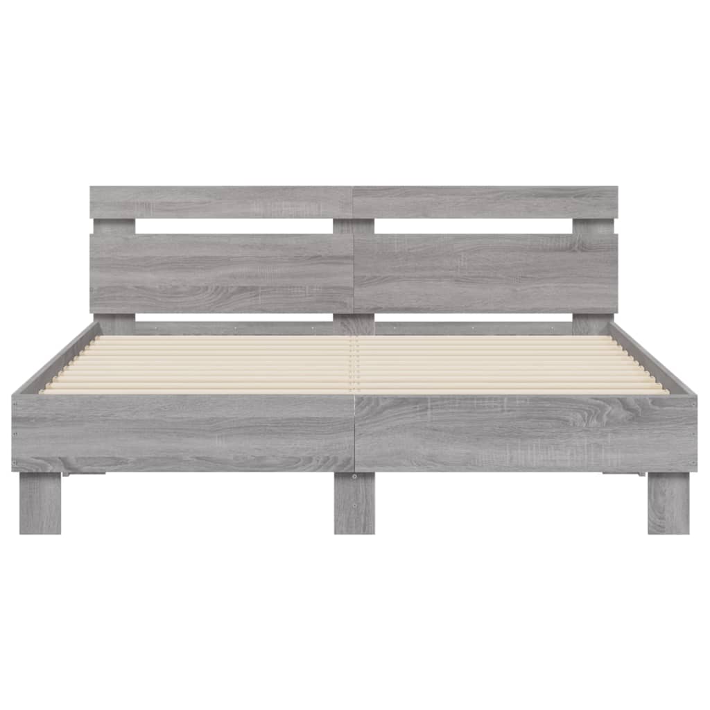 Bedframe met hoofdeinde bewerkt hout grijs sonoma 140x190 cm is nu te koop bij PeponiXL, paradijselijk wonen!