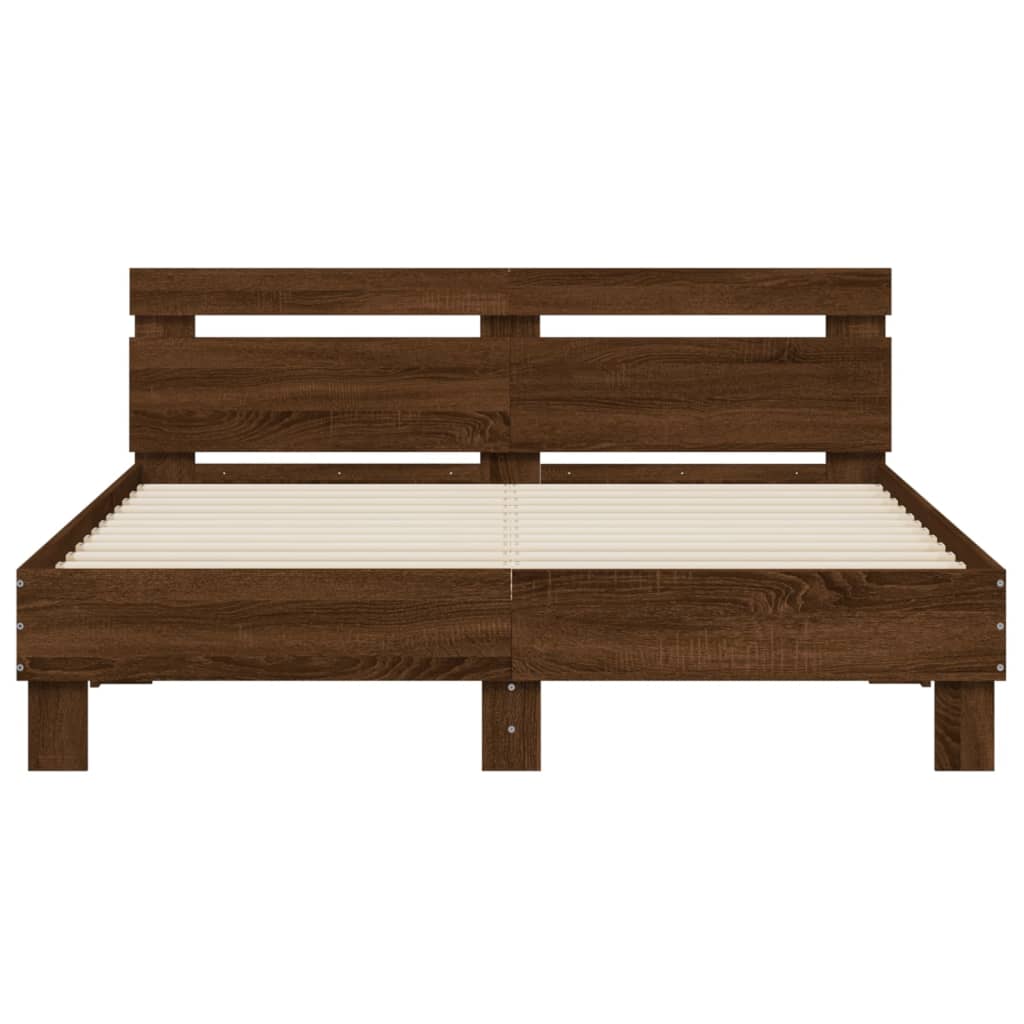 Bedframe met hoofdeinde bewerkt hout bruineikenkleur 140x190 cm is nu te koop bij PeponiXL, paradijselijk wonen!