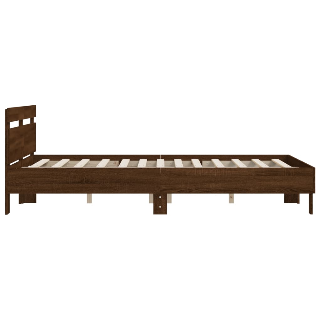 Bedframe met hoofdeinde bewerkt hout bruineikenkleur 140x190 cm is nu te koop bij PeponiXL, paradijselijk wonen!