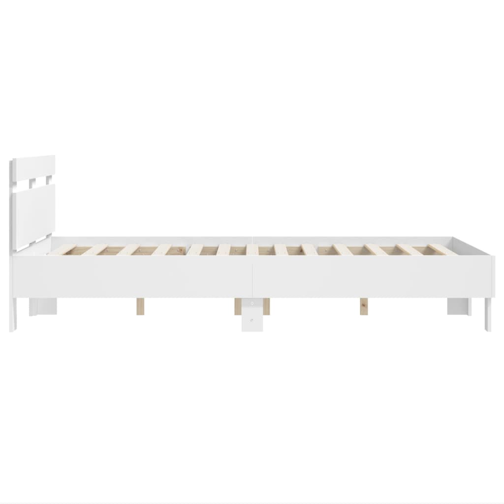 Bedframe met hoofdeinde bewerkt hout wit 135x190 cm is nu te koop bij PeponiXL, paradijselijk wonen!