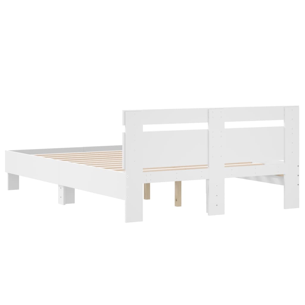 Bedframe met hoofdeinde bewerkt hout wit 135x190 cm is nu te koop bij PeponiXL, paradijselijk wonen!