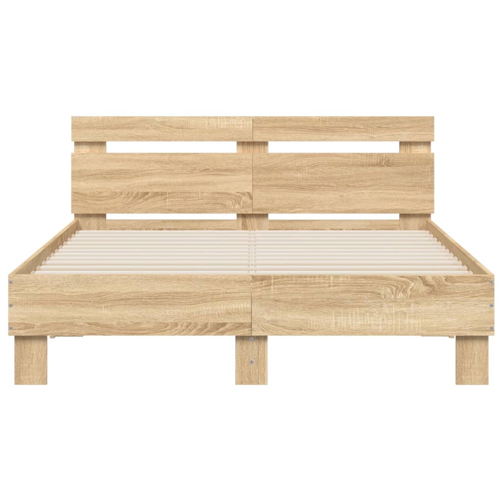 Bedframe met hoofdeinde bewerkt hout sonoma eiken 135x190 cm is nu te koop bij PeponiXL, paradijselijk wonen!