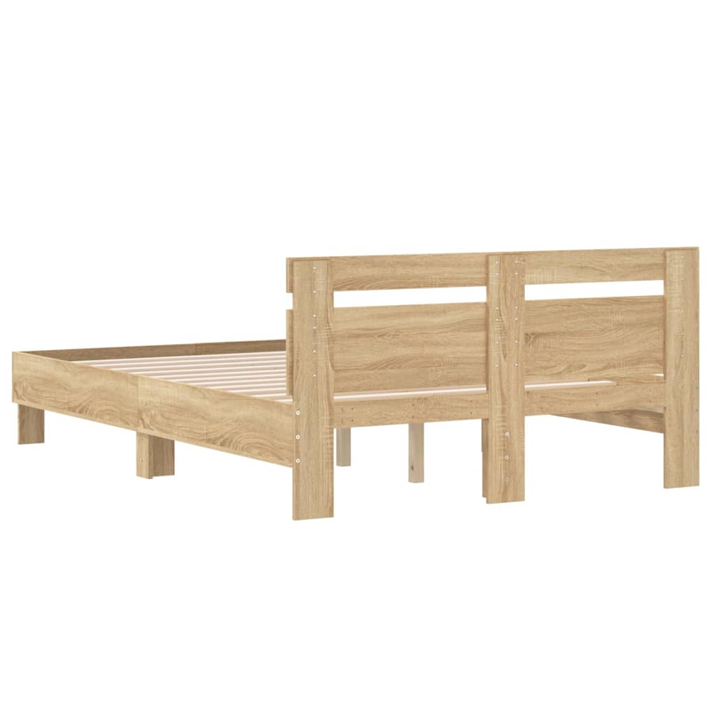 Bedframe met hoofdeinde bewerkt hout sonoma eiken 135x190 cm is nu te koop bij PeponiXL, paradijselijk wonen!