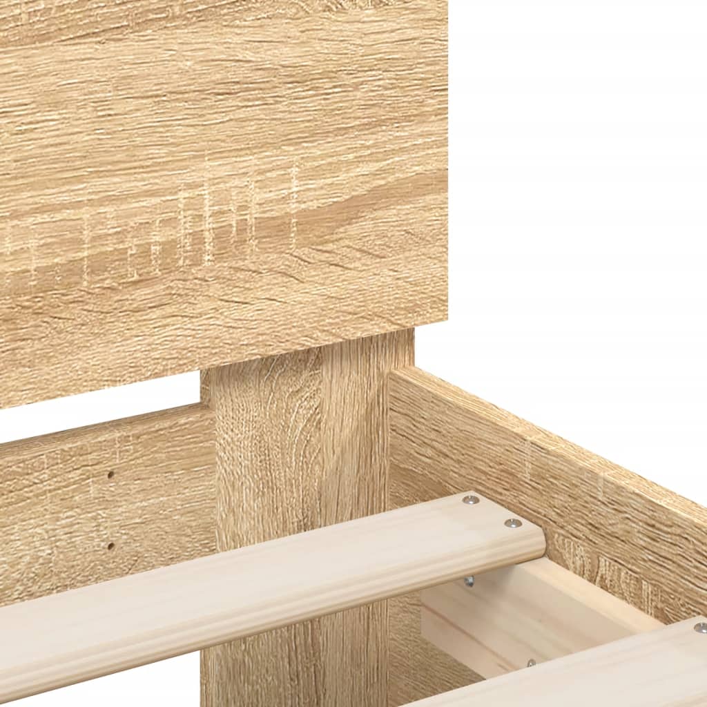 Bedframe met hoofdeinde bewerkt hout sonoma eiken 135x190 cm is nu te koop bij PeponiXL, paradijselijk wonen!
