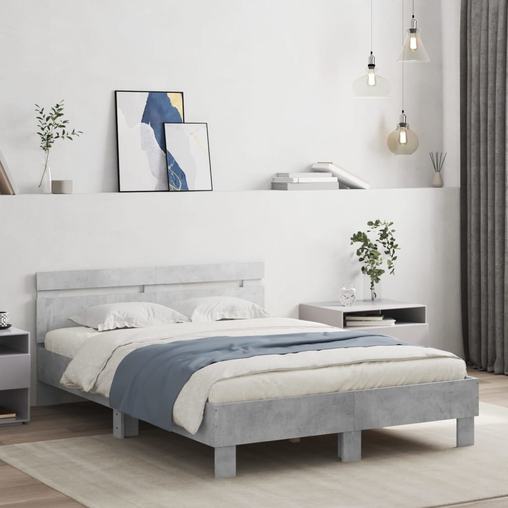 Bedframe met hoofdeinde bewerkt hout betongrijs 135x190 cm is nu te koop bij PeponiXL, paradijselijk wonen!