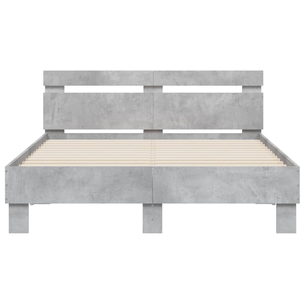 Bedframe met hoofdeinde bewerkt hout betongrijs 135x190 cm is nu te koop bij PeponiXL, paradijselijk wonen!