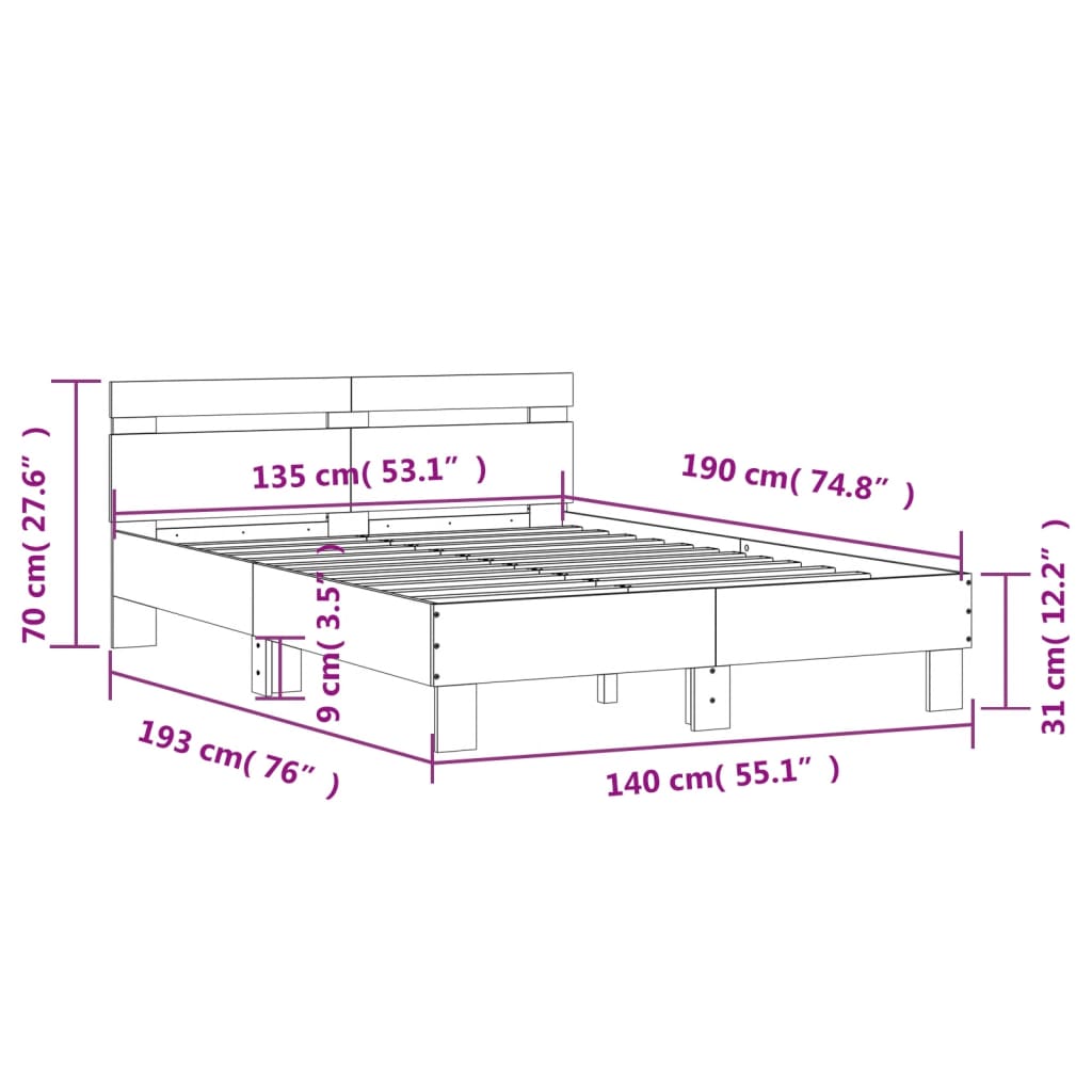 Bedframe met hoofdeinde bewerkt hout betongrijs 135x190 cm is nu te koop bij PeponiXL, paradijselijk wonen!