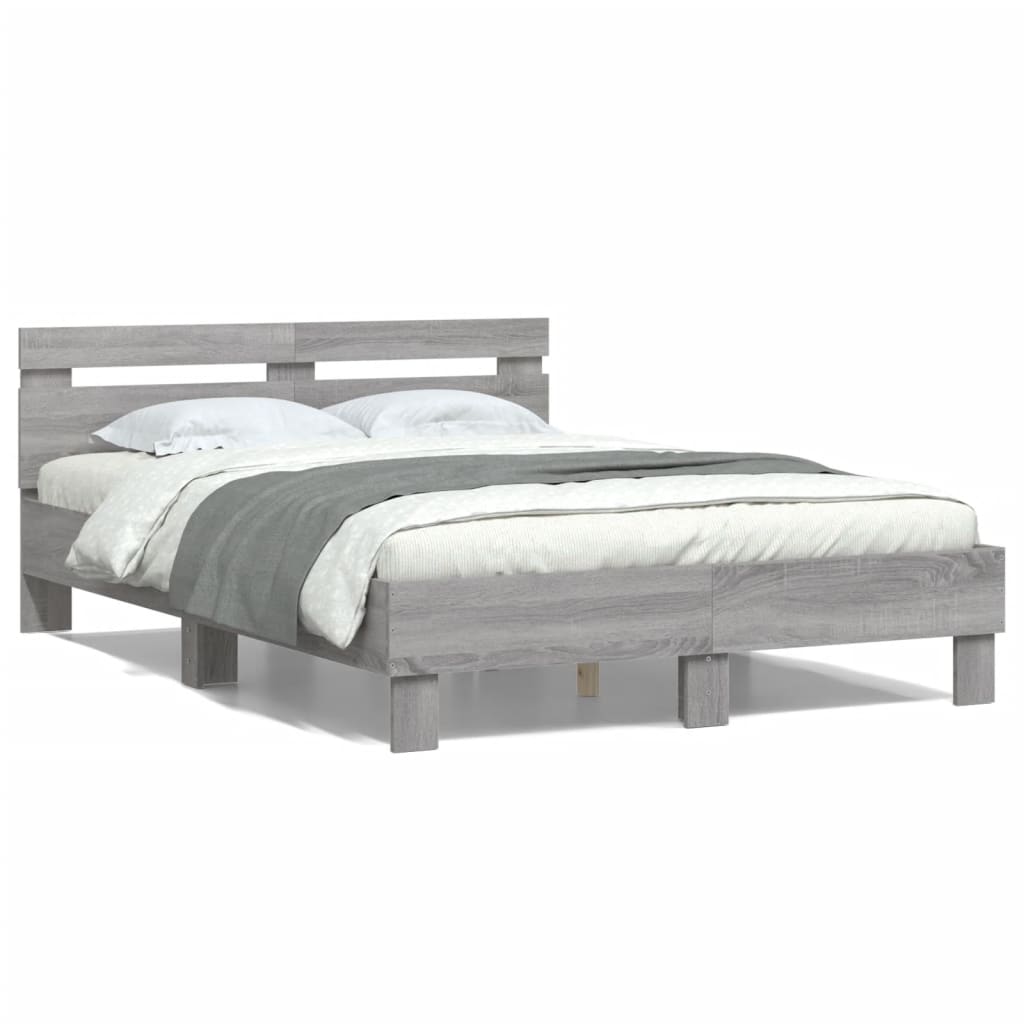 Bedframe met hoofdeinde grijs sonoma eiken 135x190 cm is nu te koop bij PeponiXL, paradijselijk wonen!