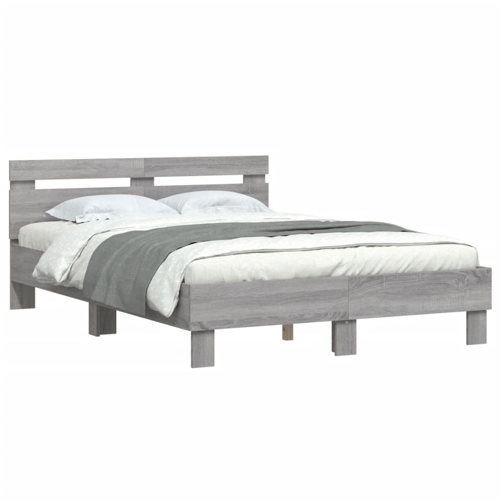 Bedframe met hoofdeinde grijs sonoma eiken 135x190 cm is nu te koop bij PeponiXL, paradijselijk wonen!