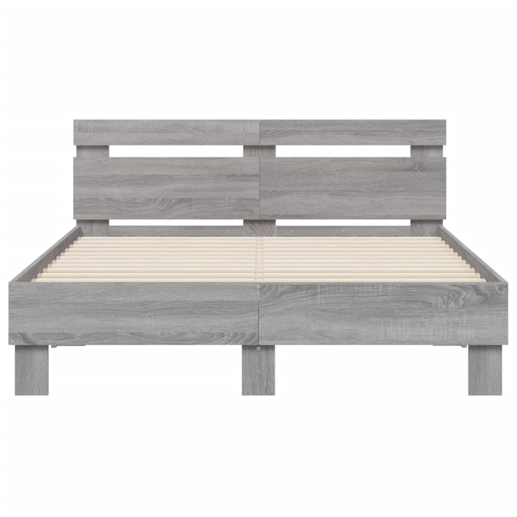Bedframe met hoofdeinde grijs sonoma eiken 135x190 cm is nu te koop bij PeponiXL, paradijselijk wonen!