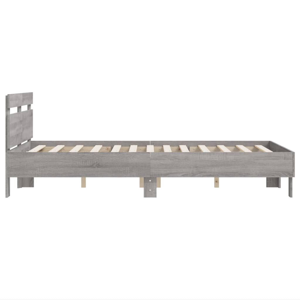 Bedframe met hoofdeinde grijs sonoma eiken 135x190 cm is nu te koop bij PeponiXL, paradijselijk wonen!