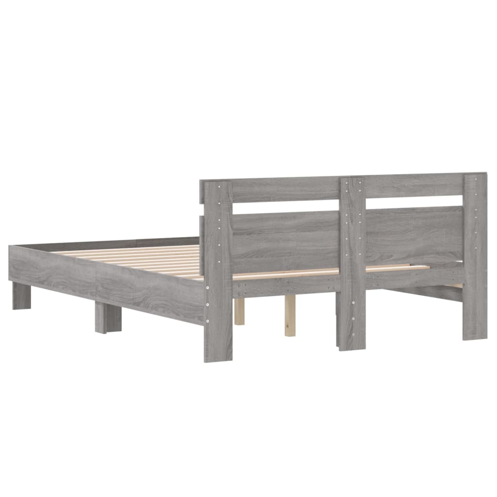 Bedframe met hoofdeinde grijs sonoma eiken 135x190 cm is nu te koop bij PeponiXL, paradijselijk wonen!
