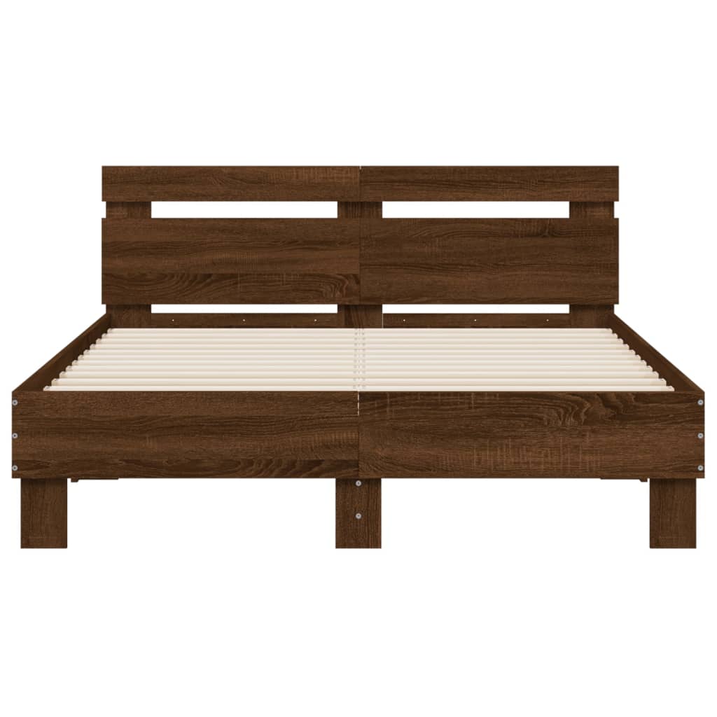 Bedframe met hoofdeinde bruin eikenkleur 135x190 cm is nu te koop bij PeponiXL, paradijselijk wonen!