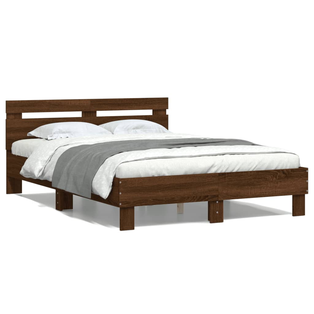 Bedframe met hoofdeinde bruin eikenkleur 135x190 cm is nu te koop bij PeponiXL, paradijselijk wonen!