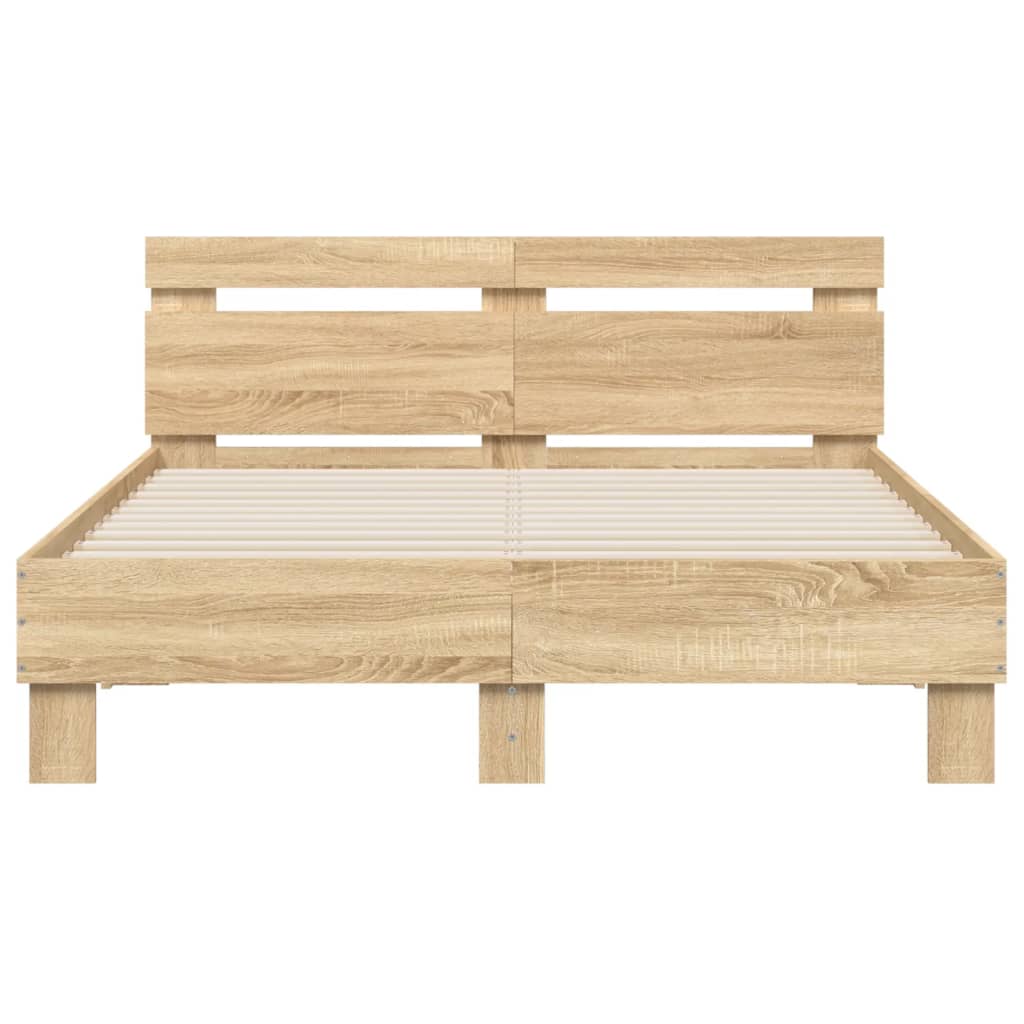 Bedframe met hoofdeinde bewerkt hout sonoma eiken 120x190 cm is nu te koop bij PeponiXL, paradijselijk wonen!