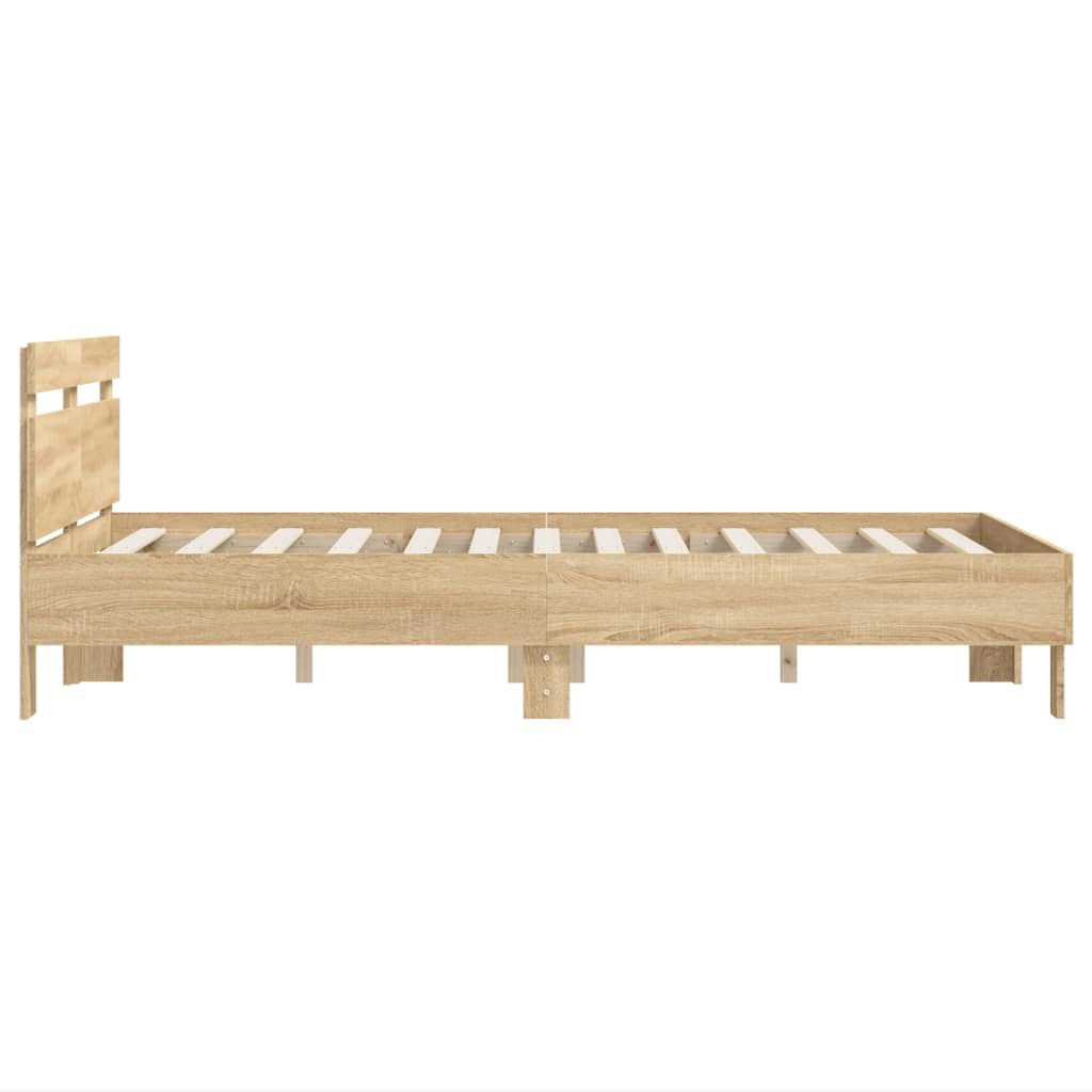 Bedframe met hoofdeinde bewerkt hout sonoma eiken 120x190 cm is nu te koop bij PeponiXL, paradijselijk wonen!