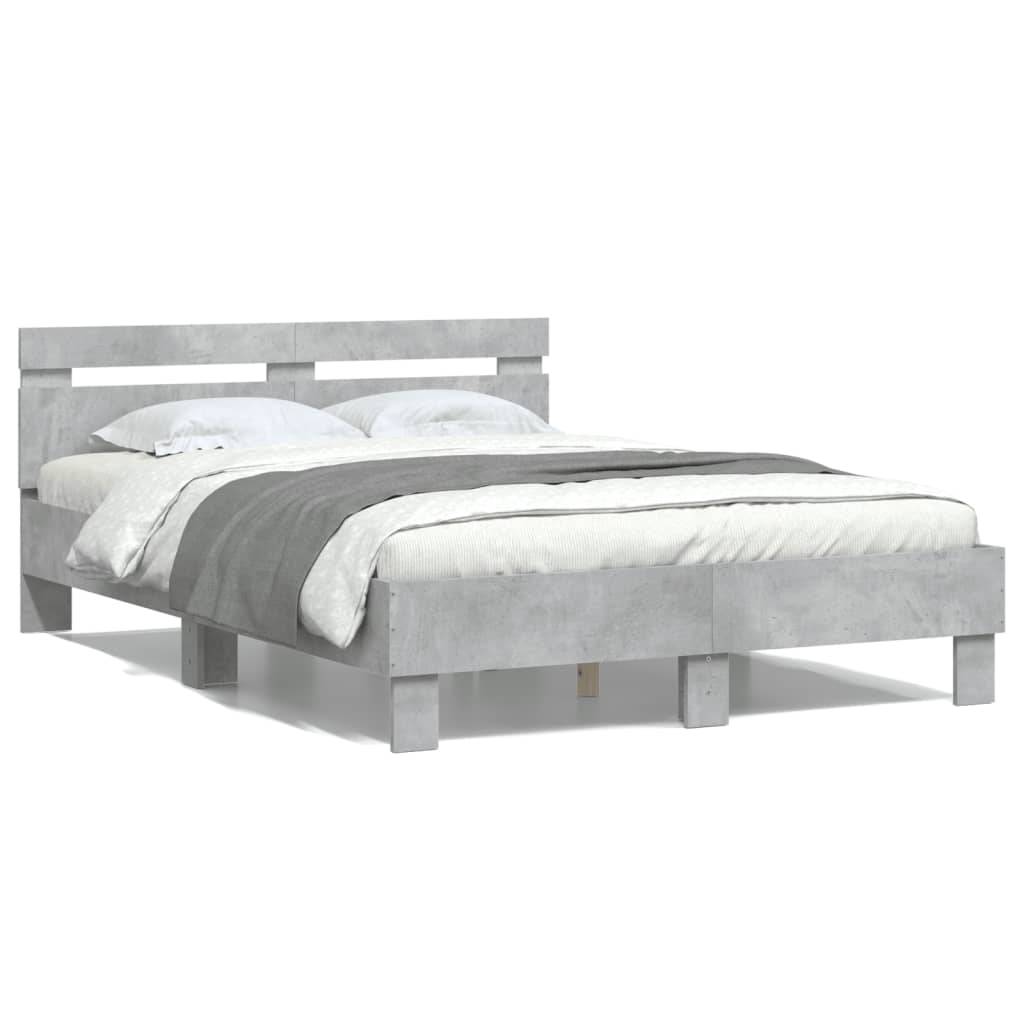 Bedframe met hoofdeinde bewerkt hout betongrijs 120x190 cm is nu te koop bij PeponiXL, paradijselijk wonen!