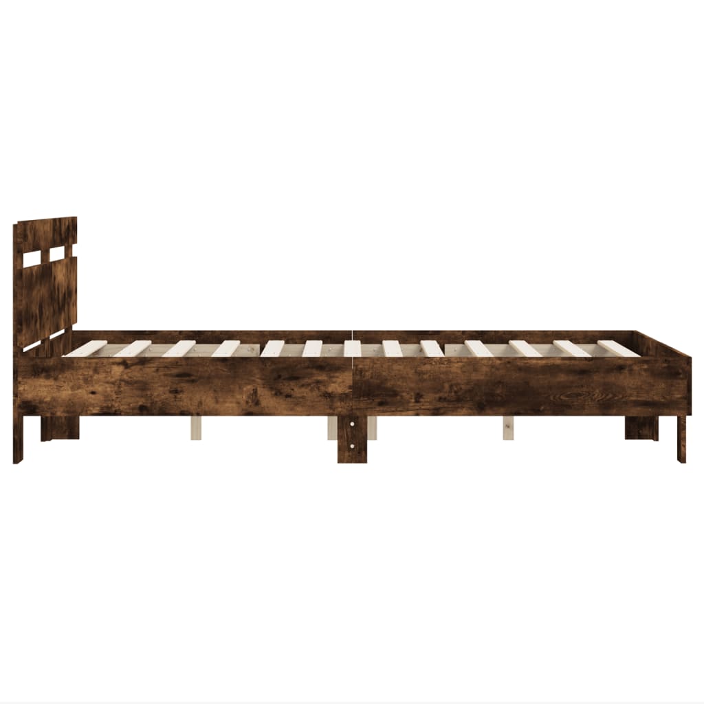 Bedframe met hoofdeinde bewerkt hout gerookt eiken 120x190 cm is nu te koop bij PeponiXL, paradijselijk wonen!
