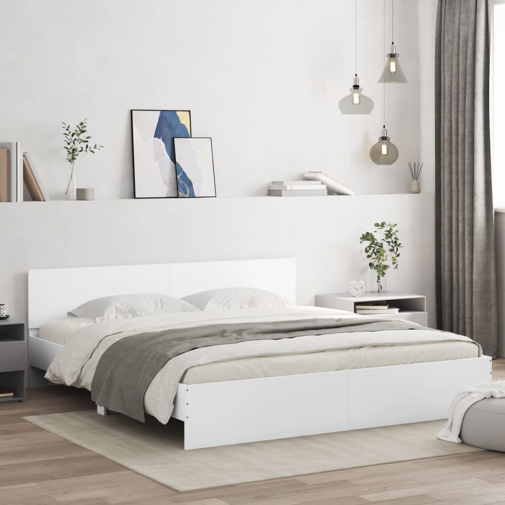 Bedframe met hoofdeinde wit 200x200 cm is nu te koop bij PeponiXL, paradijselijk wonen!