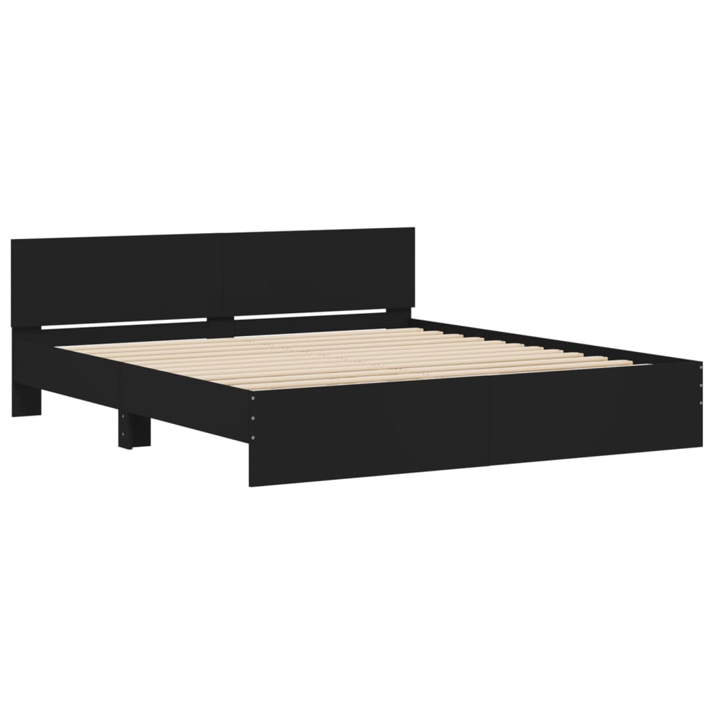 Bedframe met hoofdeinde zwart 200x200 cm is nu te koop bij PeponiXL, paradijselijk wonen!