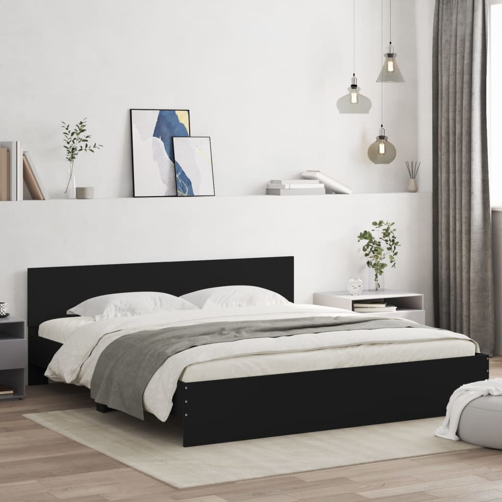 Bedframe met hoofdeinde zwart 200x200 cm is nu te koop bij PeponiXL, paradijselijk wonen!