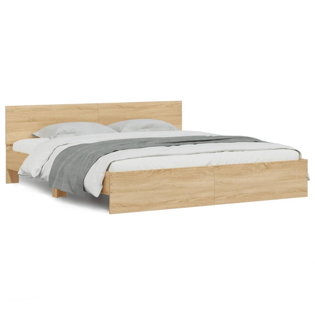 Bedframe met hoofdeinde sonoma eikenkleur 200x200 cm is nu te koop bij PeponiXL, paradijselijk wonen!