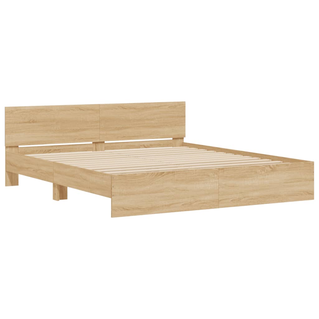 Bedframe met hoofdeinde sonoma eikenkleur 200x200 cm is nu te koop bij PeponiXL, paradijselijk wonen!