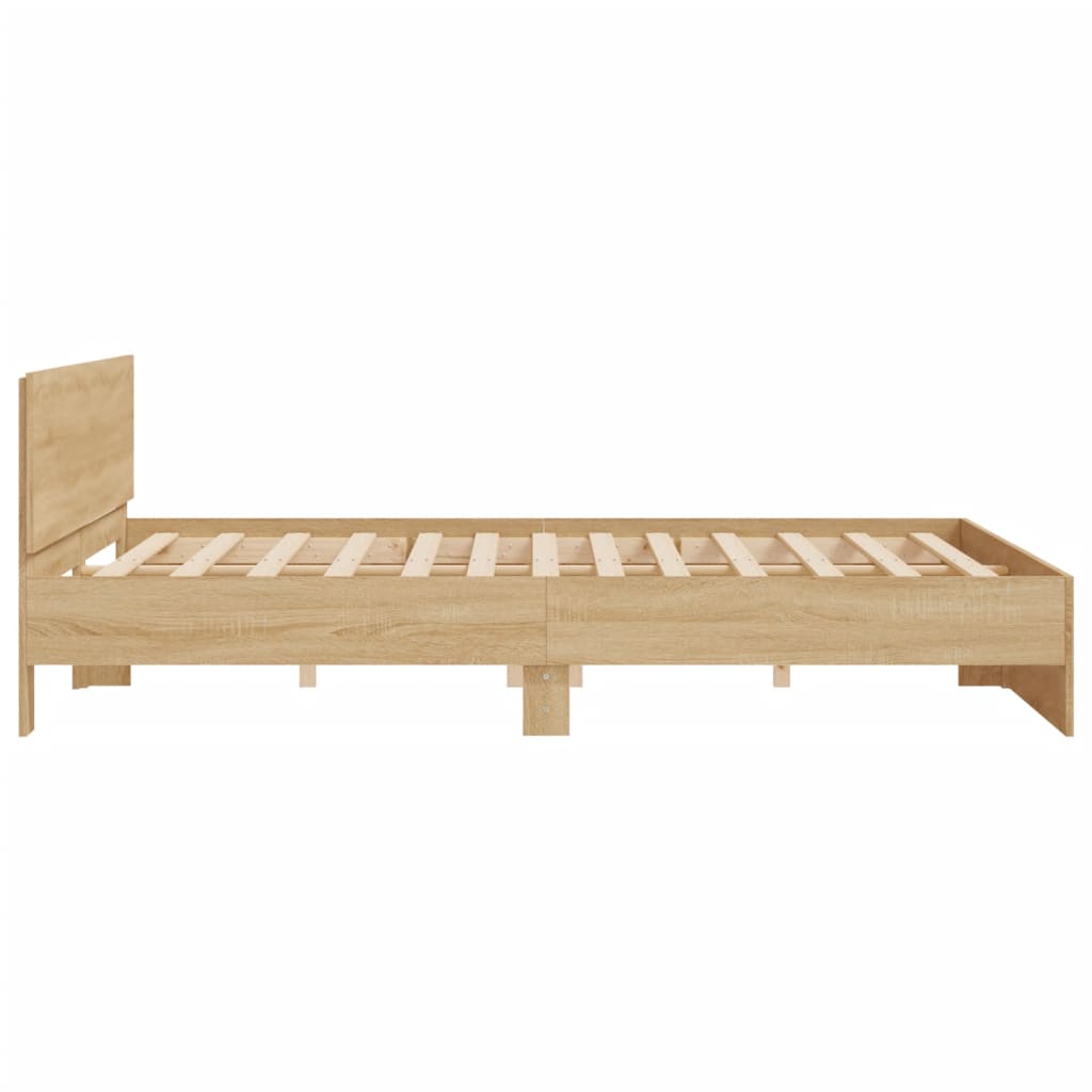 Bedframe met hoofdeinde sonoma eikenkleur 200x200 cm is nu te koop bij PeponiXL, paradijselijk wonen!