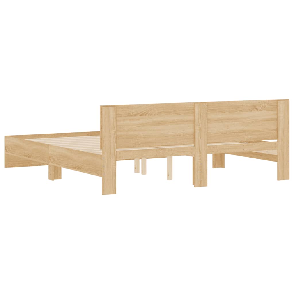 Bedframe met hoofdeinde sonoma eikenkleur 200x200 cm is nu te koop bij PeponiXL, paradijselijk wonen!