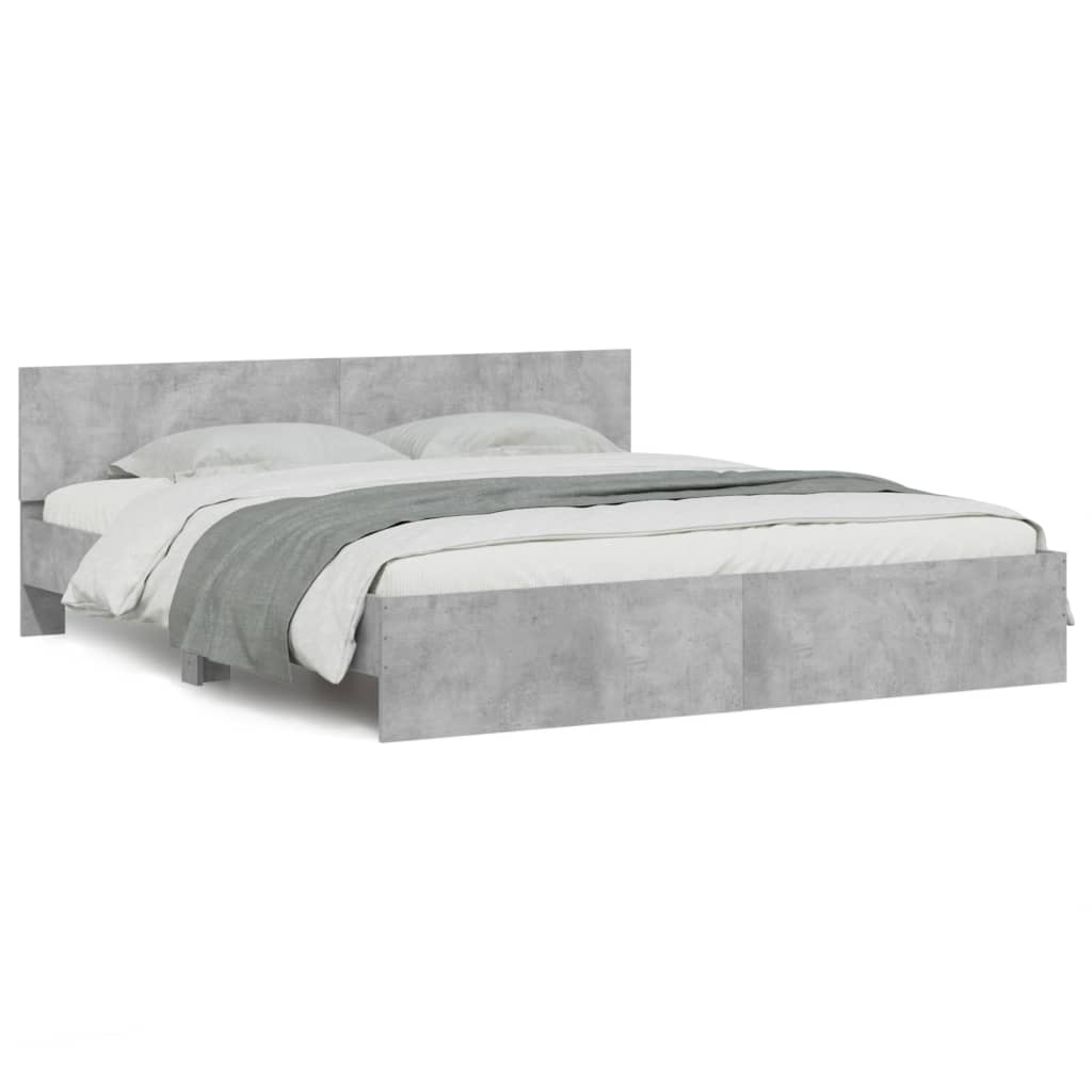 Bedframe met hoofdeinde betongrijs 200x200 cm is nu te koop bij PeponiXL, paradijselijk wonen!