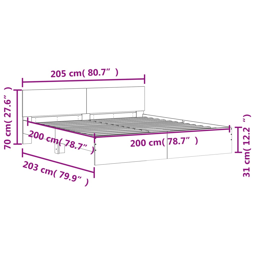 Bedframe met hoofdeinde betongrijs 200x200 cm is nu te koop bij PeponiXL, paradijselijk wonen!