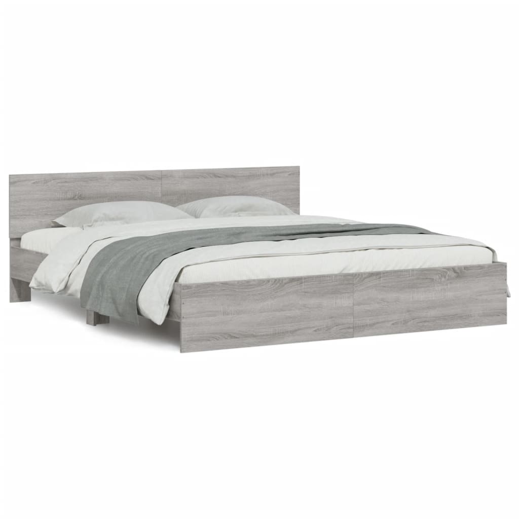Bedframe met hoofdeinde grijs sonoma eikenkleurig 200x200 cm is nu te koop bij PeponiXL, paradijselijk wonen!