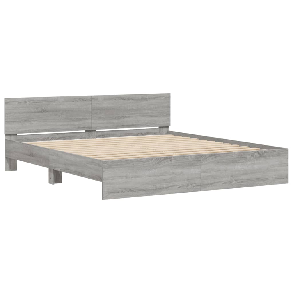 Bedframe met hoofdeinde grijs sonoma eikenkleurig 200x200 cm is nu te koop bij PeponiXL, paradijselijk wonen!