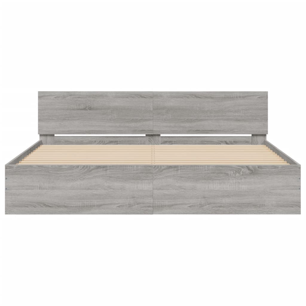 Bedframe met hoofdeinde grijs sonoma eikenkleurig 200x200 cm is nu te koop bij PeponiXL, paradijselijk wonen!