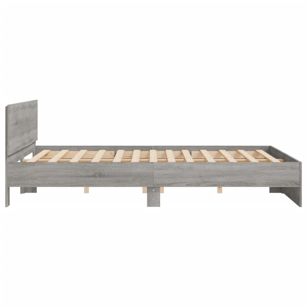Bedframe met hoofdeinde grijs sonoma eikenkleurig 200x200 cm is nu te koop bij PeponiXL, paradijselijk wonen!