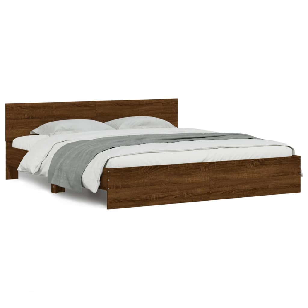Bedframe met hoofdeinde bruin eikenkleur 200x200 cm is nu te koop bij PeponiXL, paradijselijk wonen!