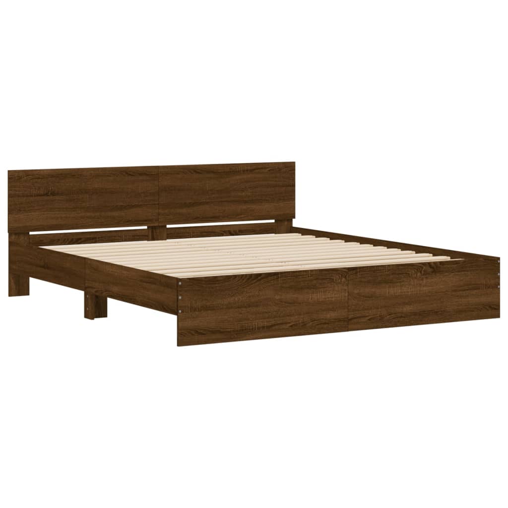 Bedframe met hoofdeinde bruin eikenkleur 200x200 cm is nu te koop bij PeponiXL, paradijselijk wonen!
