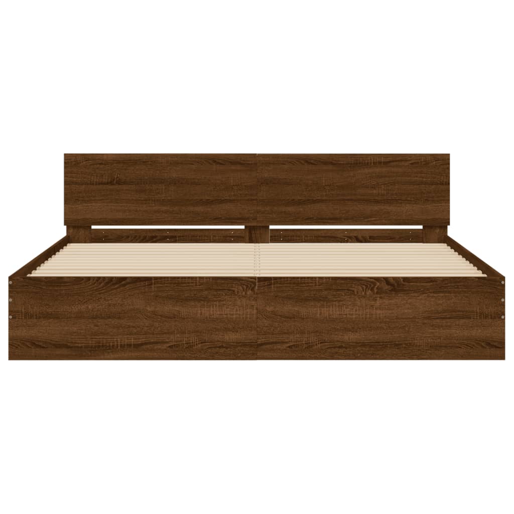 Bedframe met hoofdeinde bruin eikenkleur 200x200 cm is nu te koop bij PeponiXL, paradijselijk wonen!