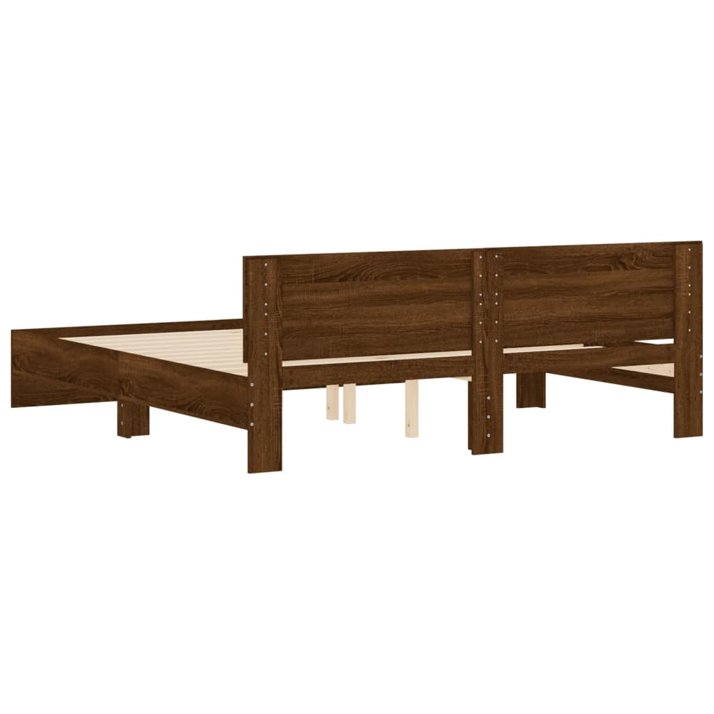 Bedframe met hoofdeinde bruin eikenkleur 200x200 cm is nu te koop bij PeponiXL, paradijselijk wonen!
