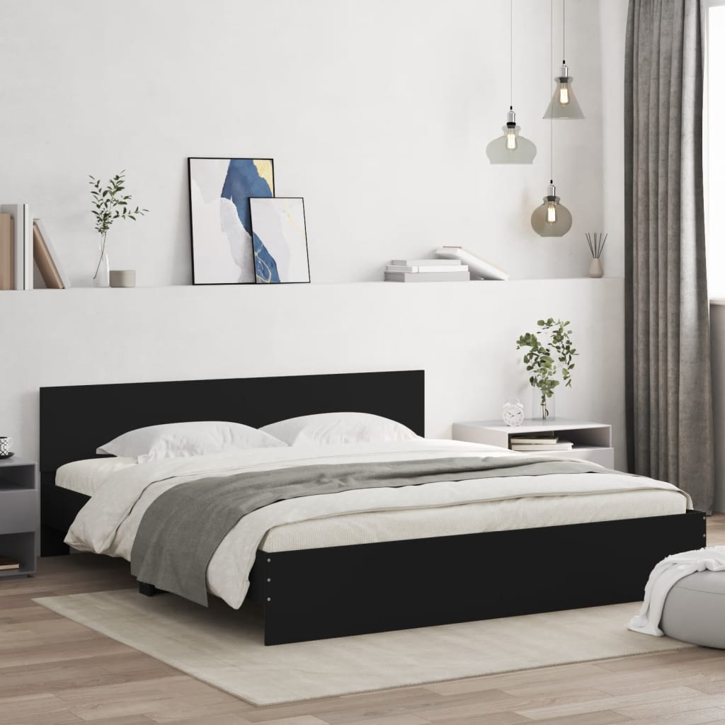 Bedframe met hoofdeinde zwart 180x200 cm is nu te koop bij PeponiXL, paradijselijk wonen!