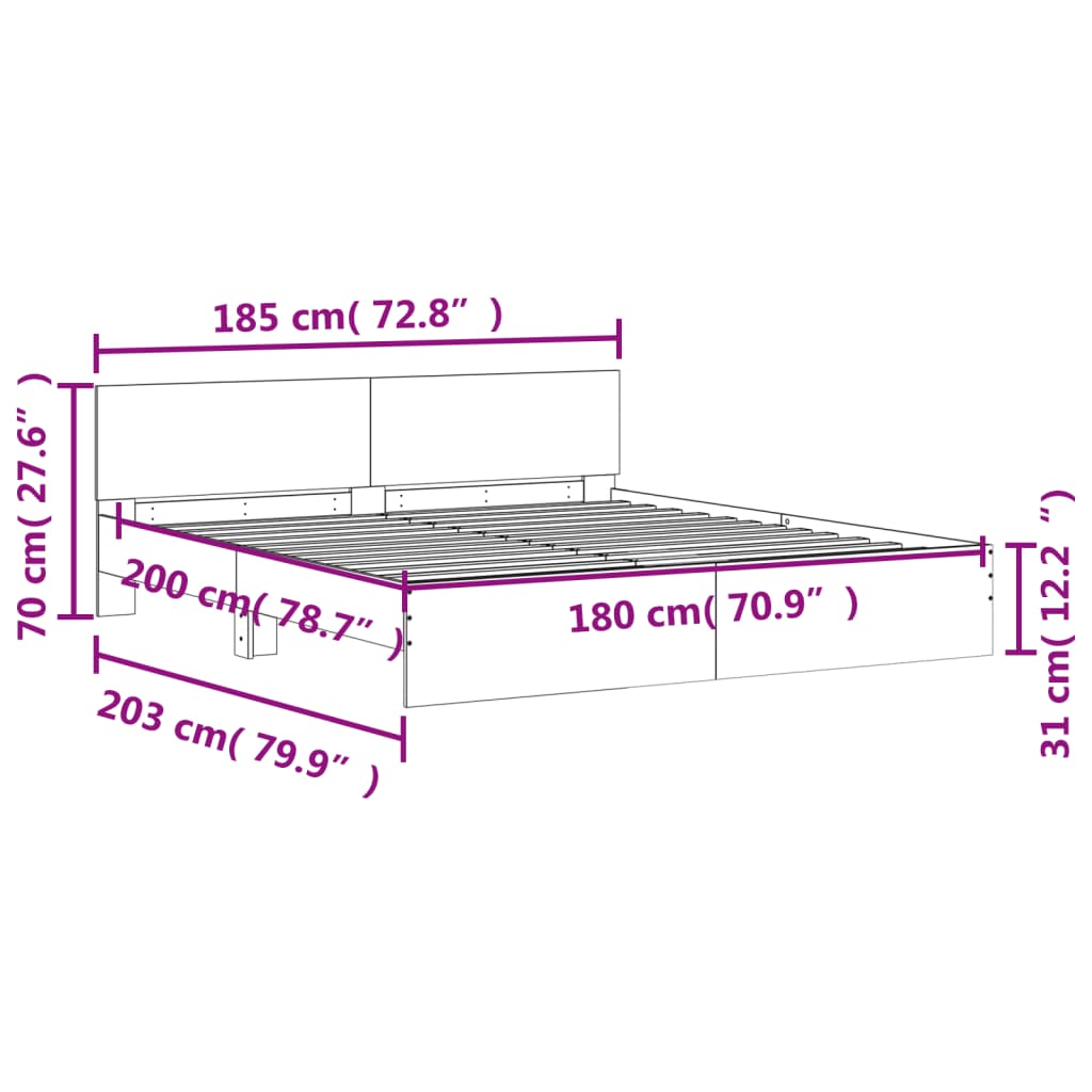 Bedframe met hoofdeinde betongrijs 180x200 cm is nu te koop bij PeponiXL, paradijselijk wonen!