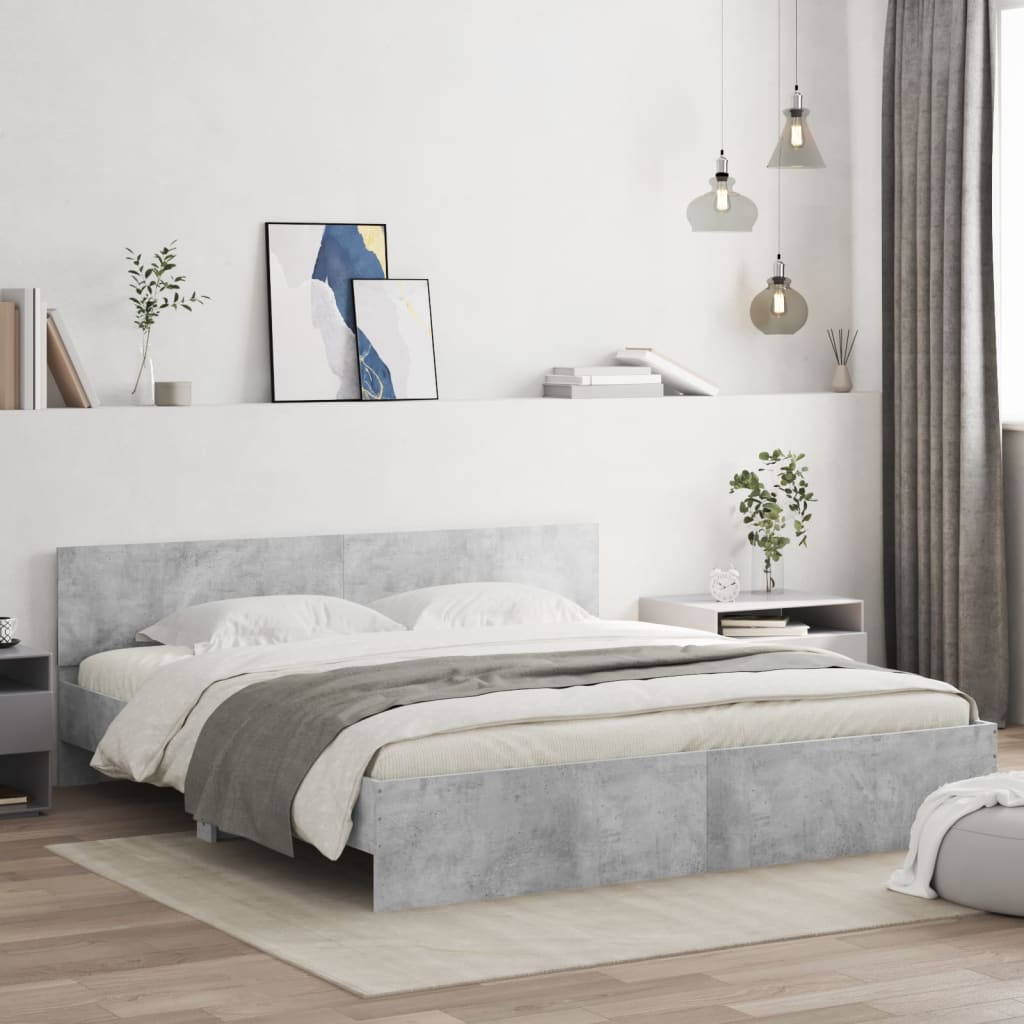 Bedframe met hoofdeinde betongrijs 180x200 cm is nu te koop bij PeponiXL, paradijselijk wonen!