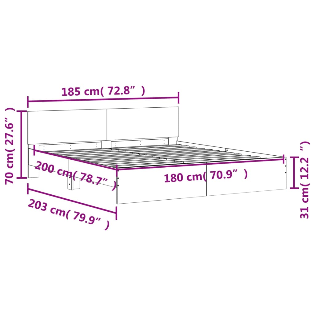 Bedframe met hoofdeinde gerookt eikenkleurig 180x200 cm is nu te koop bij PeponiXL, paradijselijk wonen!