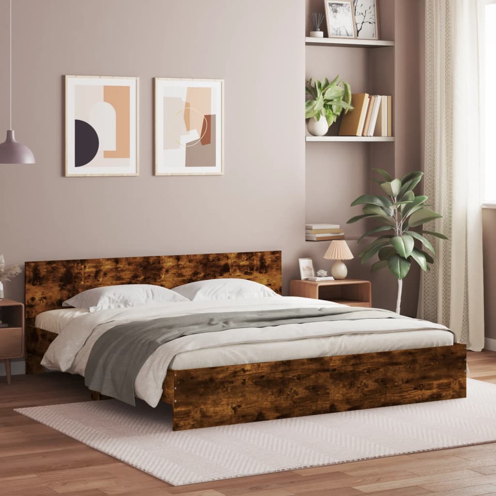 Bedframe met hoofdeinde gerookt eikenkleurig 180x200 cm is nu te koop bij PeponiXL, paradijselijk wonen!