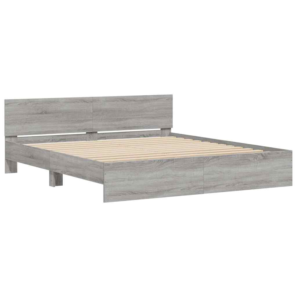 Bedframe met hoofdeinde grijs sonoma eikenkleurig 180x200 cm is nu te koop bij PeponiXL, paradijselijk wonen!