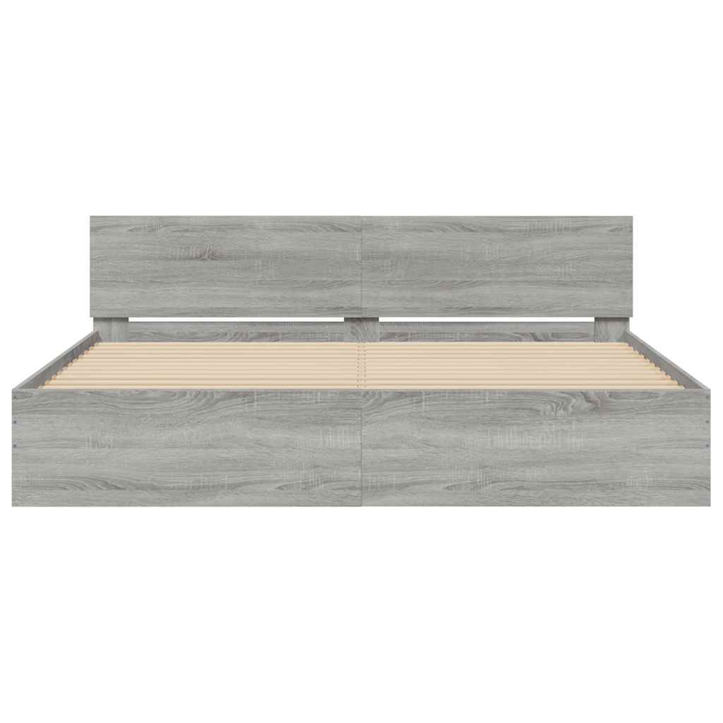 Bedframe met hoofdeinde grijs sonoma eikenkleurig 180x200 cm is nu te koop bij PeponiXL, paradijselijk wonen!