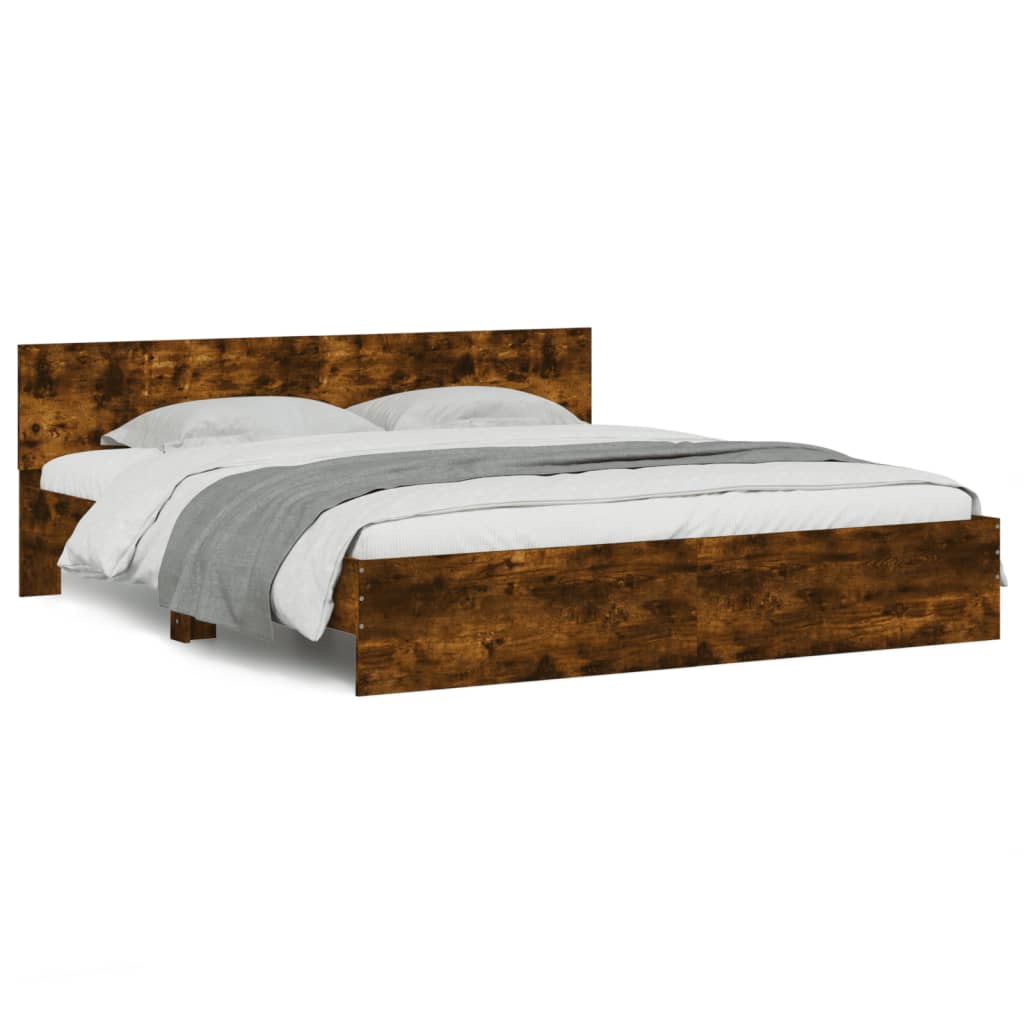 Bedframe met hoofdeinde gerookt eikenkleurig 160x200 cm is nu te koop bij PeponiXL, paradijselijk wonen!