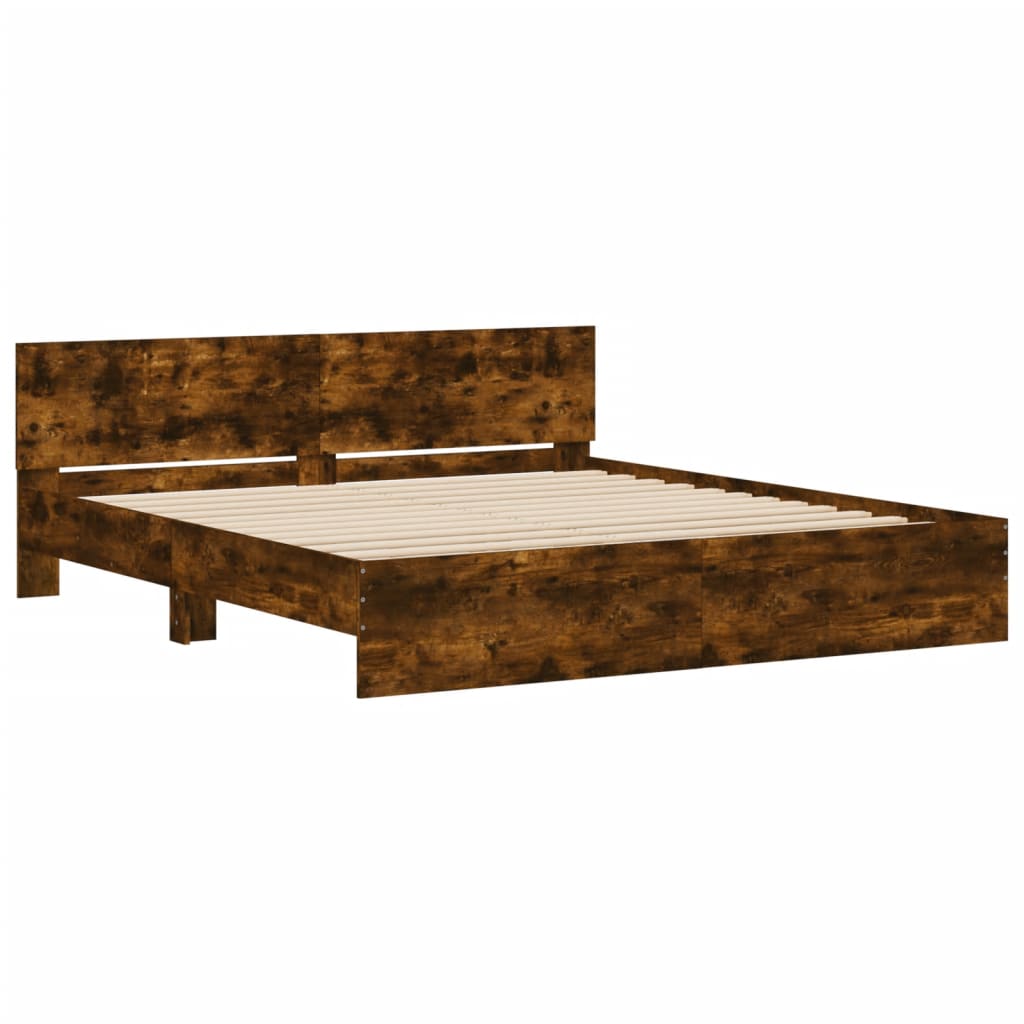 Bedframe met hoofdeinde gerookt eikenkleurig 160x200 cm is nu te koop bij PeponiXL, paradijselijk wonen!